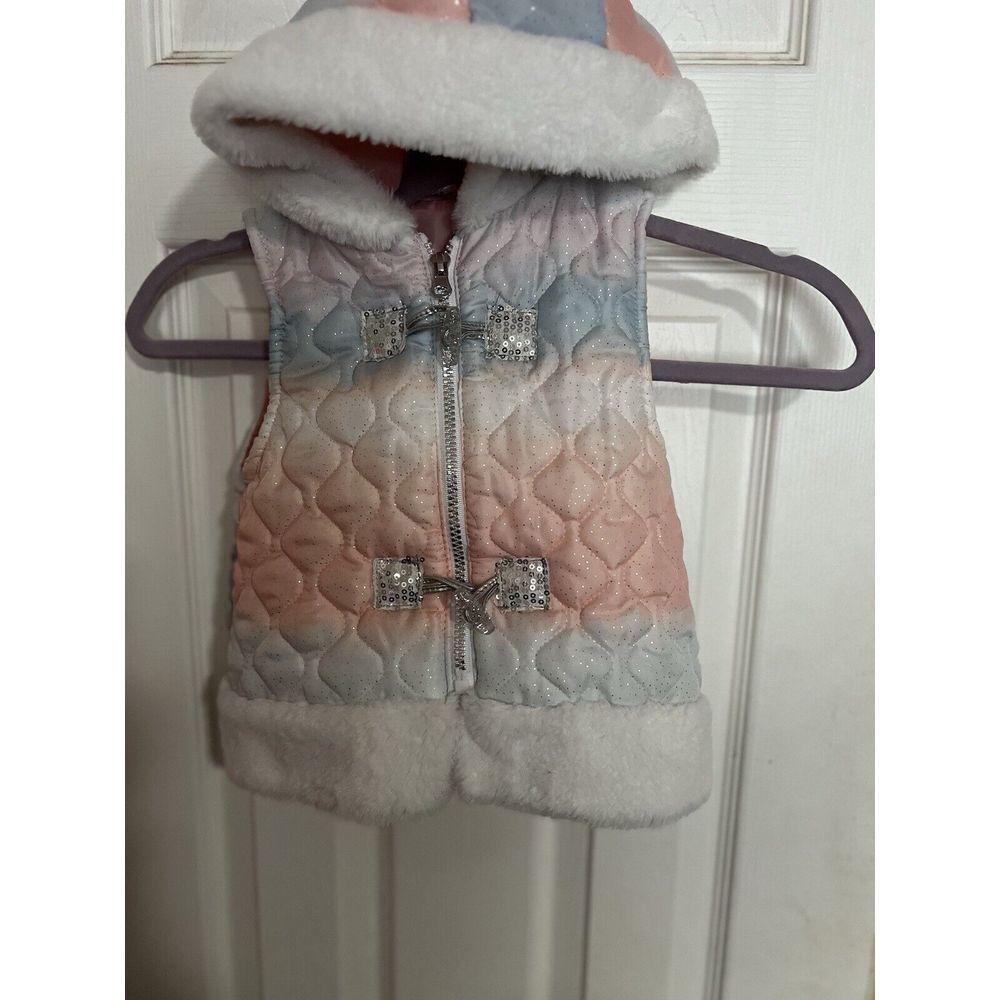 Little Lass 24m Vest Mermaid Pink Blue White Faux‎ Fur Trim Sparkle Shine.